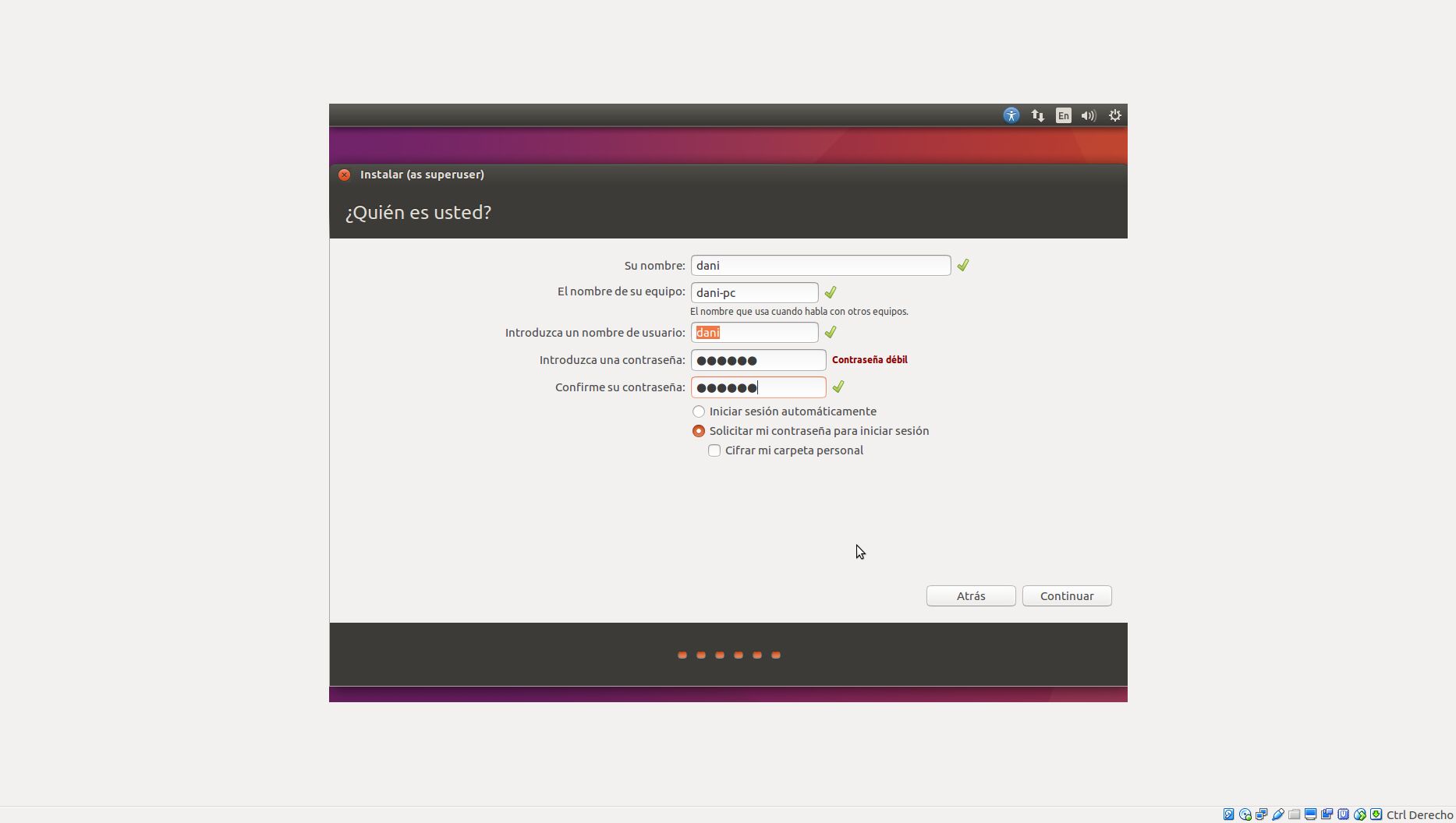 Datos de usuario y contraseña en Ubuntu