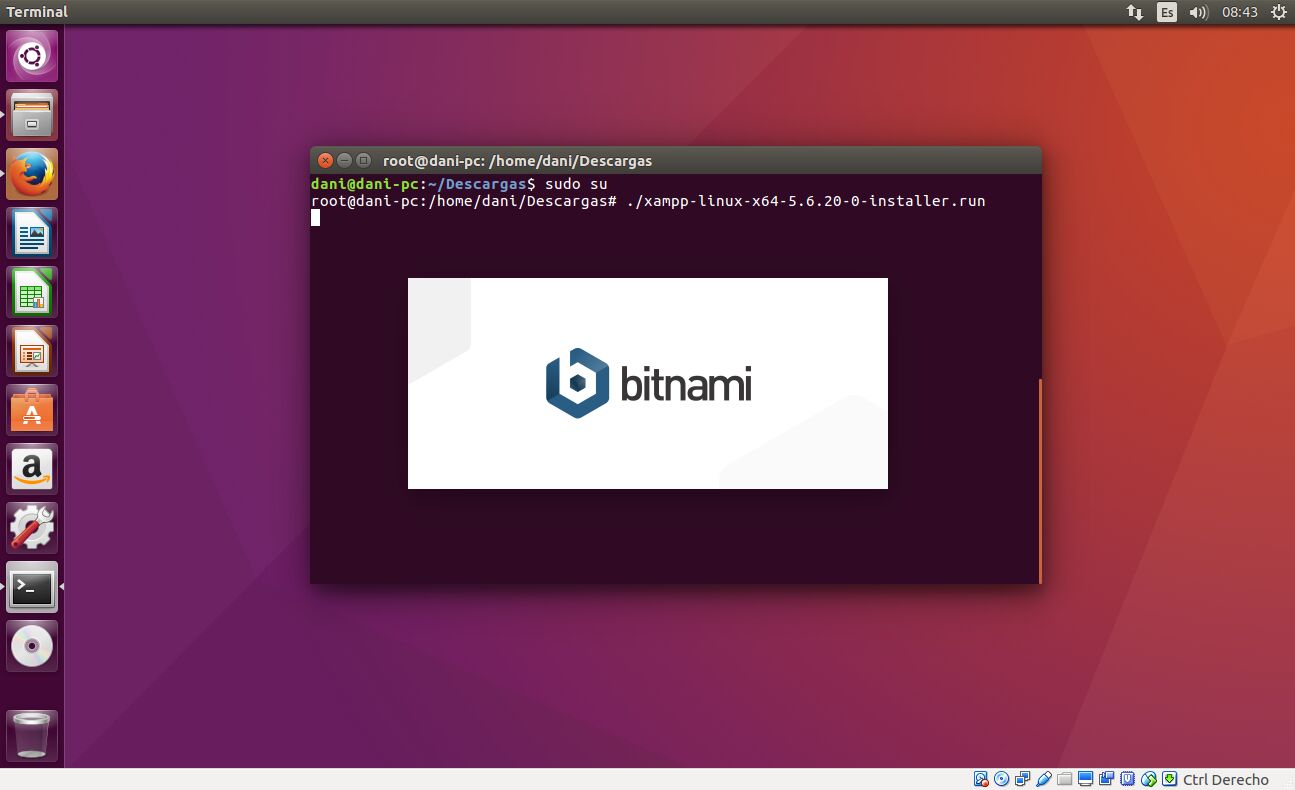 Pantalla de instalación de XAMPP en Linux