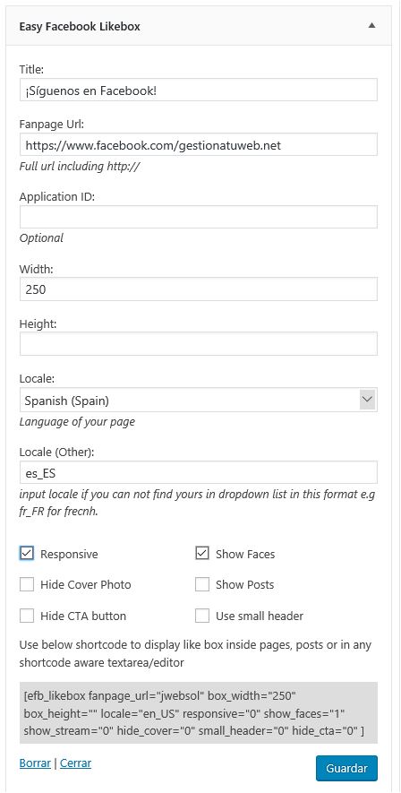 configurar widgets easy facebook likebox