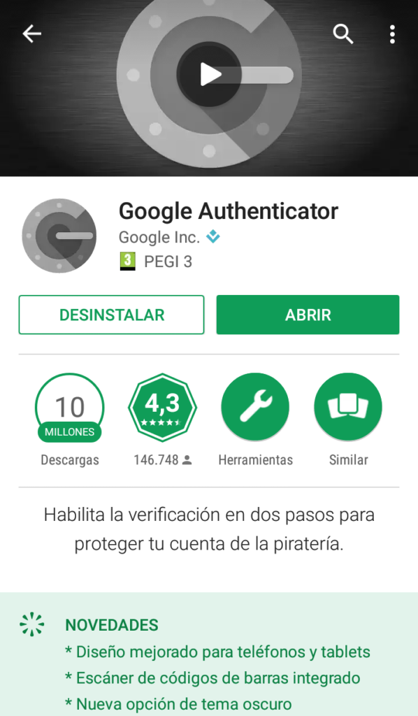 google authenticator desde google play store