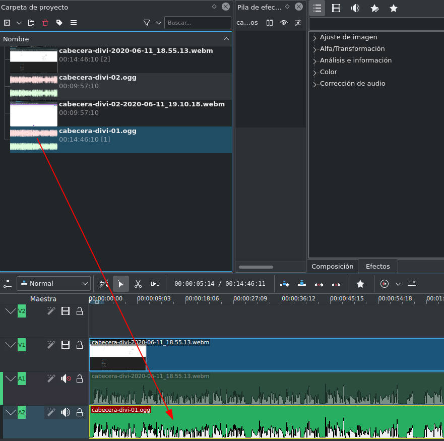 Kdenlive, añadir clip de audio