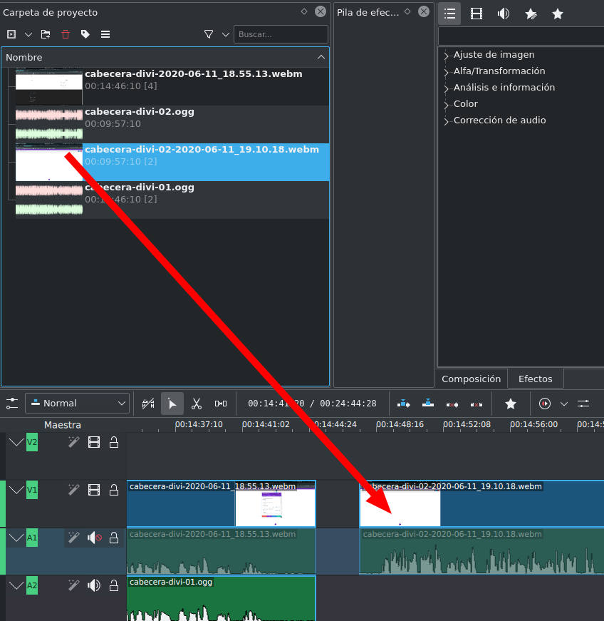 Kdenlive, añadir pistas a la línea de tiempo